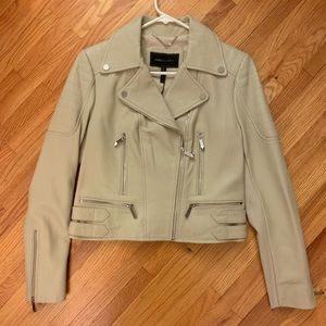 Real Leather BCBGMAXAZRIA Moto Style Beige Jacket